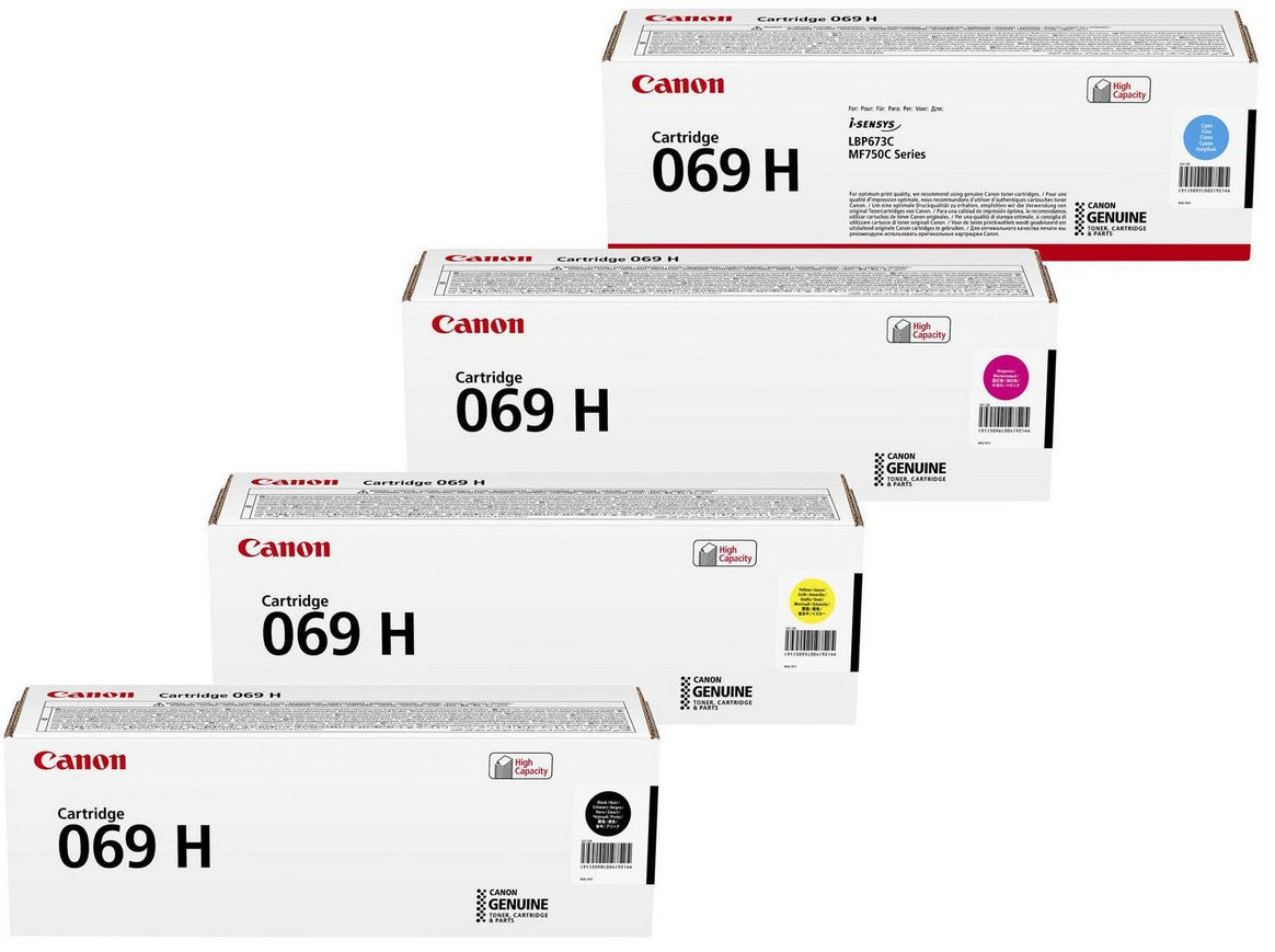 Canon Original 069H Toner - 4er Multipack with cyan, magenta, yellow, and black cartridges.